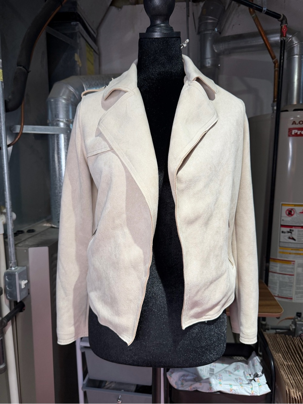 Women's Cream Faux Leather Blazer Jacket